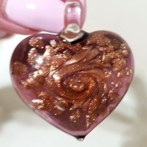 Rose gold heart shaped glass pendant